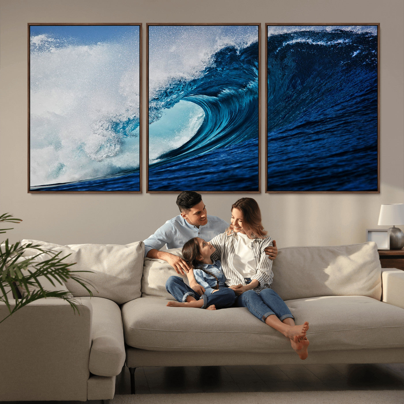 MGV-FC-60X30-3P - Ocean Wave at Sunset Canvas Art, Large Wall Print of Vibrant Water Waves, Coastal Art for Living Room and Dining Room Decor