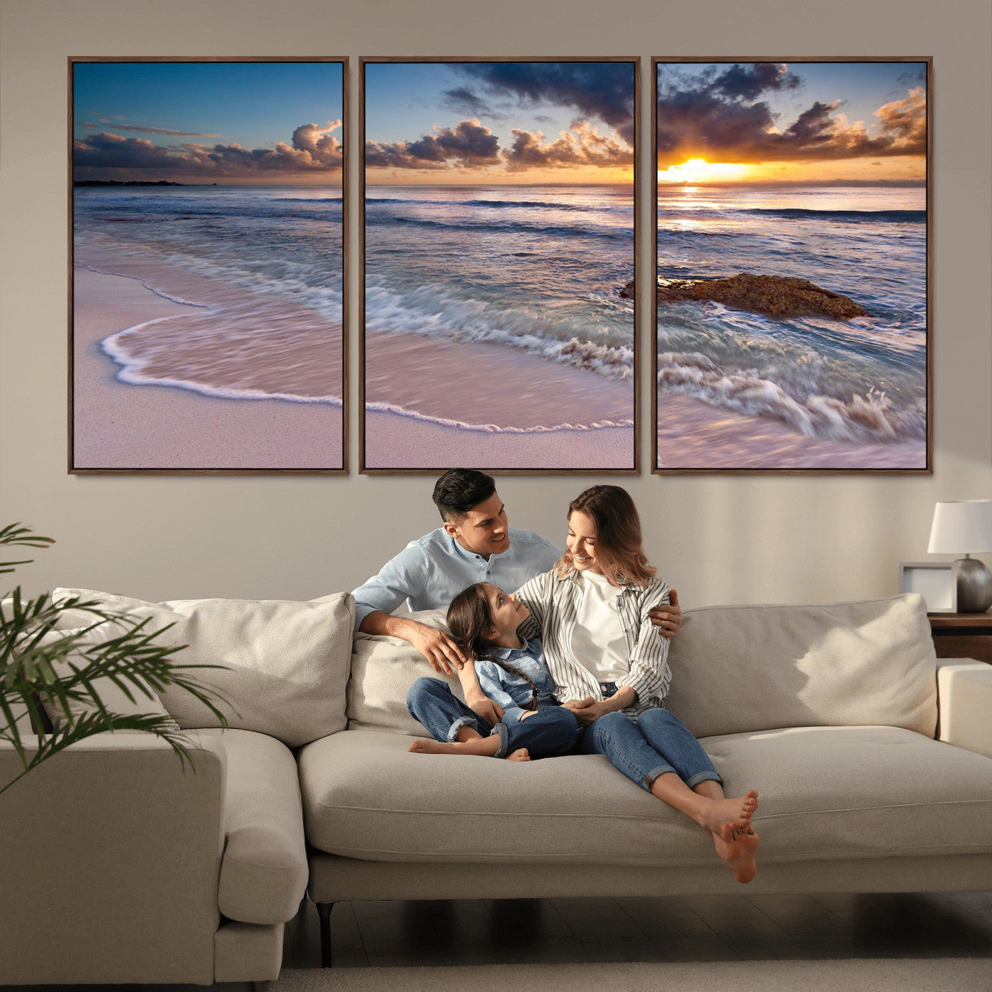 MGV-FC-60X30-3P - Sea Ocean Sunset Beach Wall Art Canvas Print