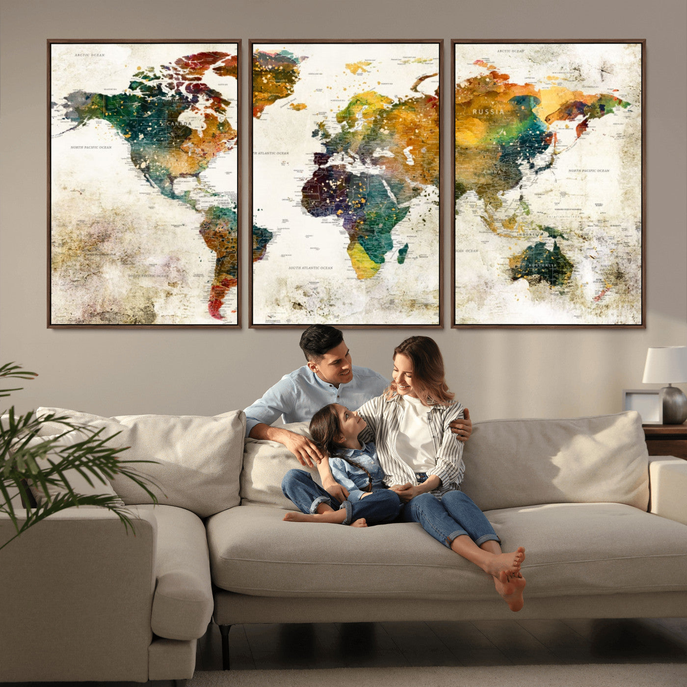 MGV-FC-60X30-3P - Push Pin World Map Canvas Print – Framed Wall Art for Couples to Track Their Travels – Anniversary