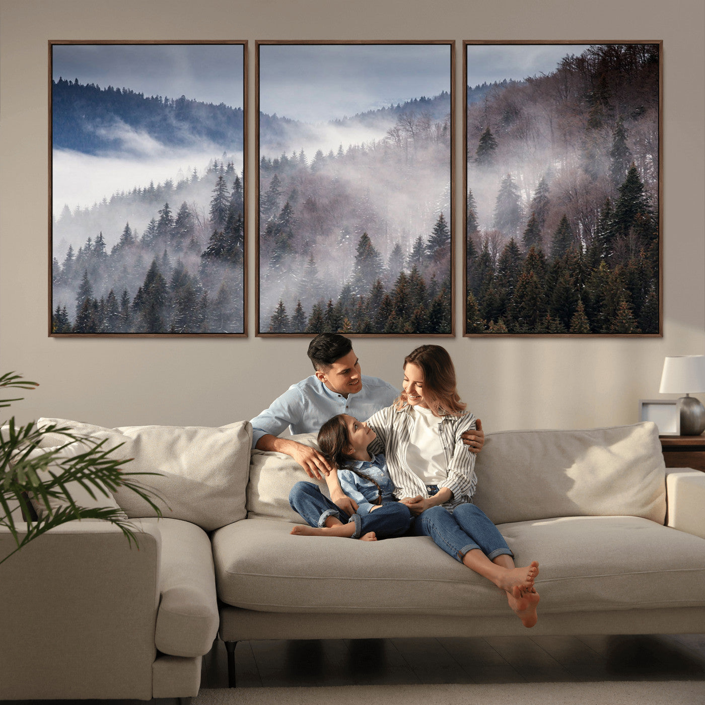 MGV-FC-60X30-3P - Beautiful Rising Fog in Winter Mountain Landscape- Framed Rising Fog in Winter Mountain Canvas