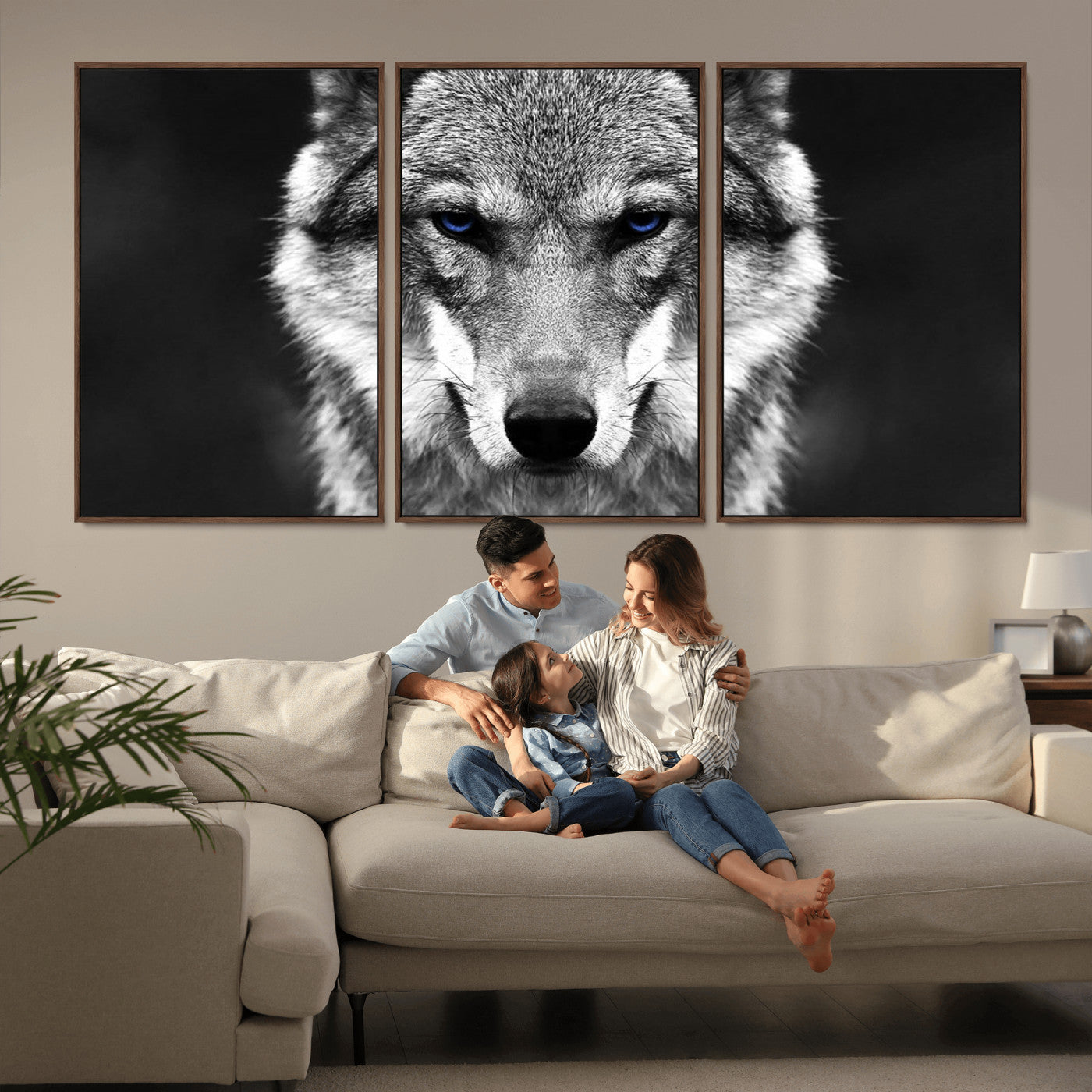 MGV-FC-60X30-3P - Black and White Wild Wolf Wall Art Canvas Print