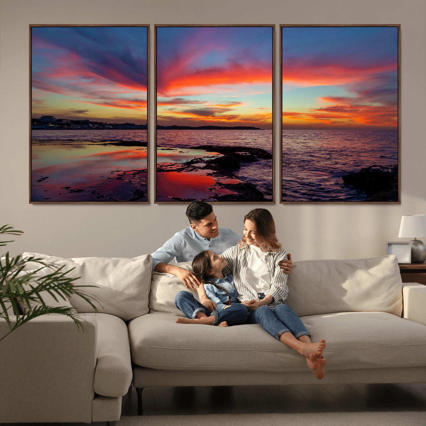 MGV-FC-60X30-3P - Glorious Sunset on The Beach Wall Art Canvas Print