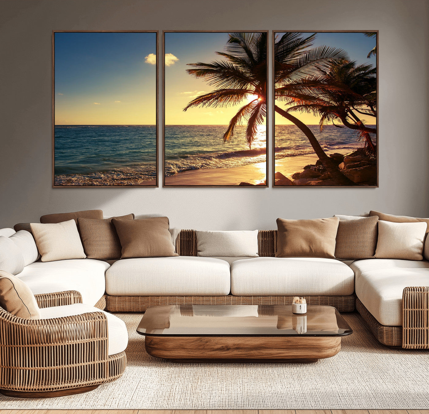 MGV-FC-60X30-3P - Sunset Palm Trees Wall Art Canvas Print