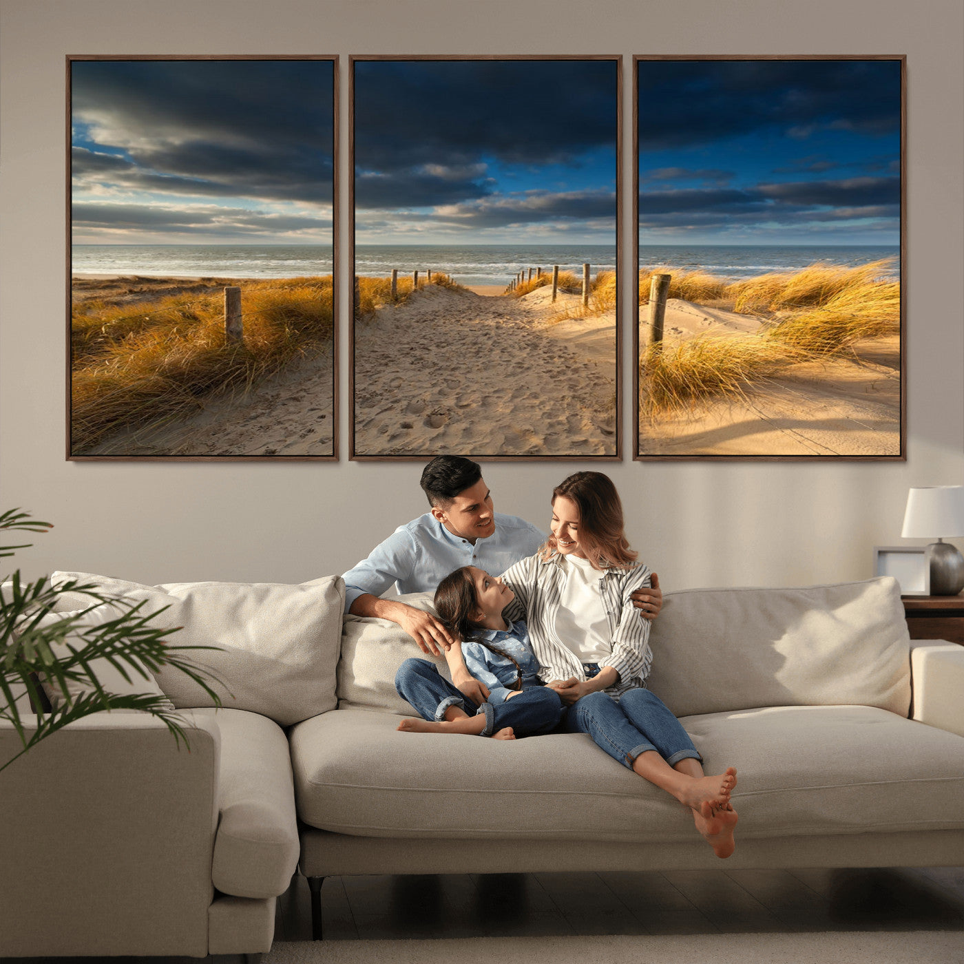 MGV-FC-60X30-3P - Ocean Beach Dark Clouds Wall Art Canvas Print