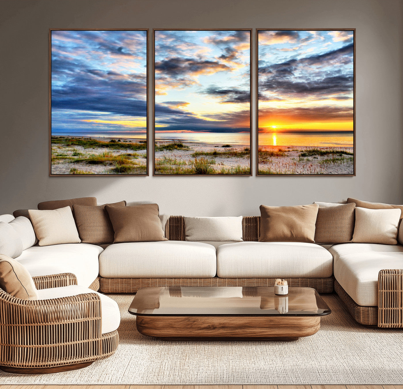 MGV-FC-60X30-3P - Sunset On The Ocean Wall Art Canvas Print