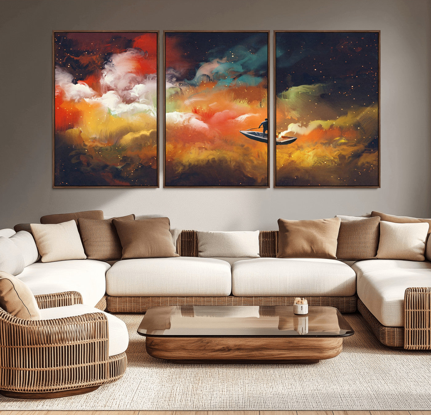 MGV-FC-60X30-3P - Surreal Space Adventure Canvas Wall Art – Dreamlike Abstract Galaxy Print – Framed and Ready to Hang for Living Room or Bedroom Decor
