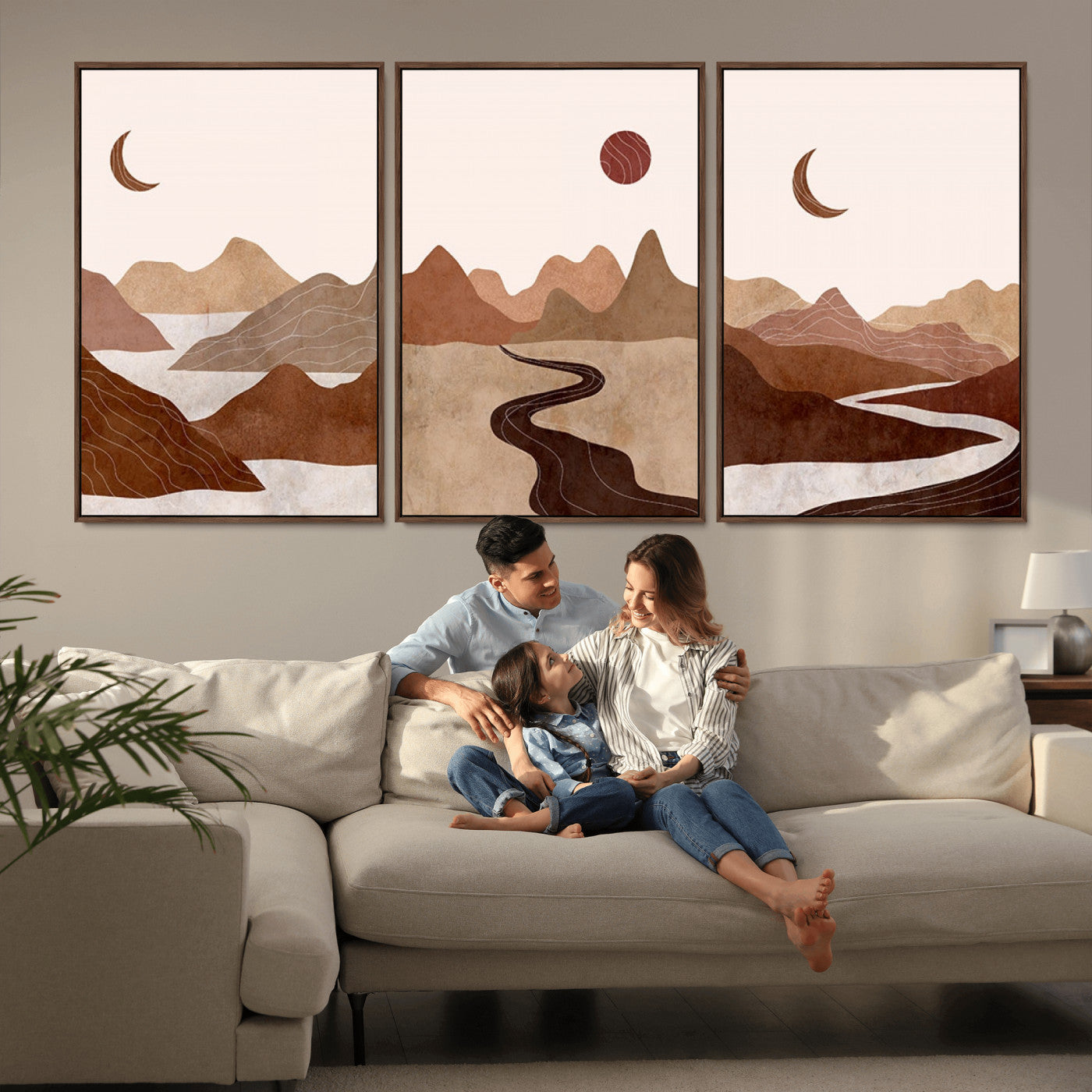 MGV-FC-60X30-3P - Boho Wall Art Canvas Print Set Mid-Century Prints Bohemian Wall Artwork Prints Boho Neutral