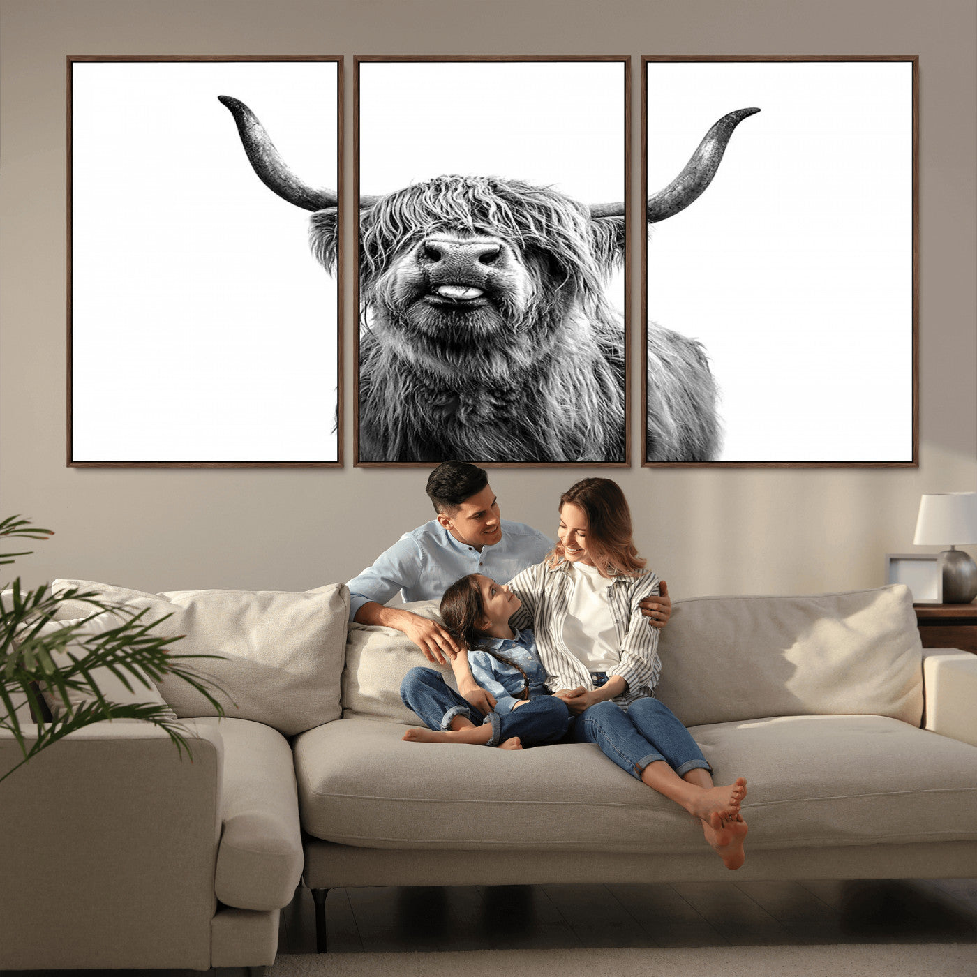 MGV-FC-60X30-3P - Fanny Scottish Highland Cow Cattle Art Print Farmhouse Wall Art Canvas Print