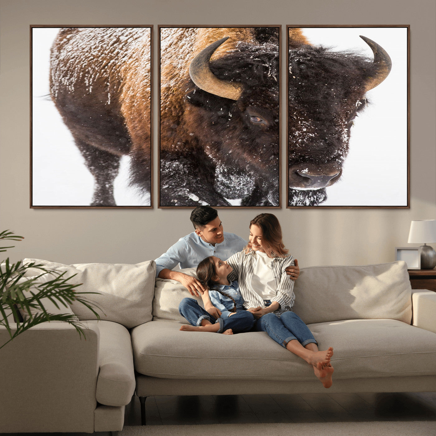 MGV-FC-60X30-3P - Bison Wall Art Canvas Print For Farmhouse, Wild Animal Wall Art