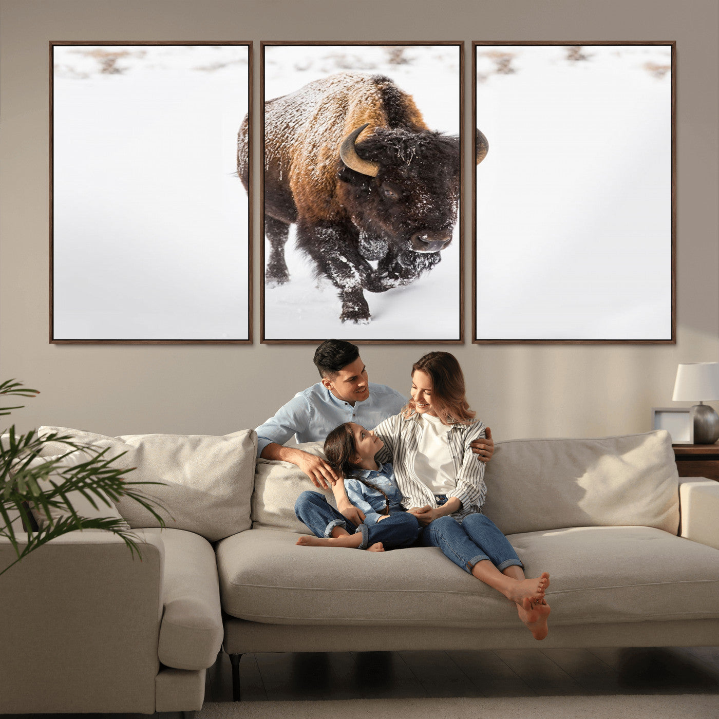 MGV-FC-60X30-3P - Bison Winter Wall Art Canvas Print For Farmhouse Decor
