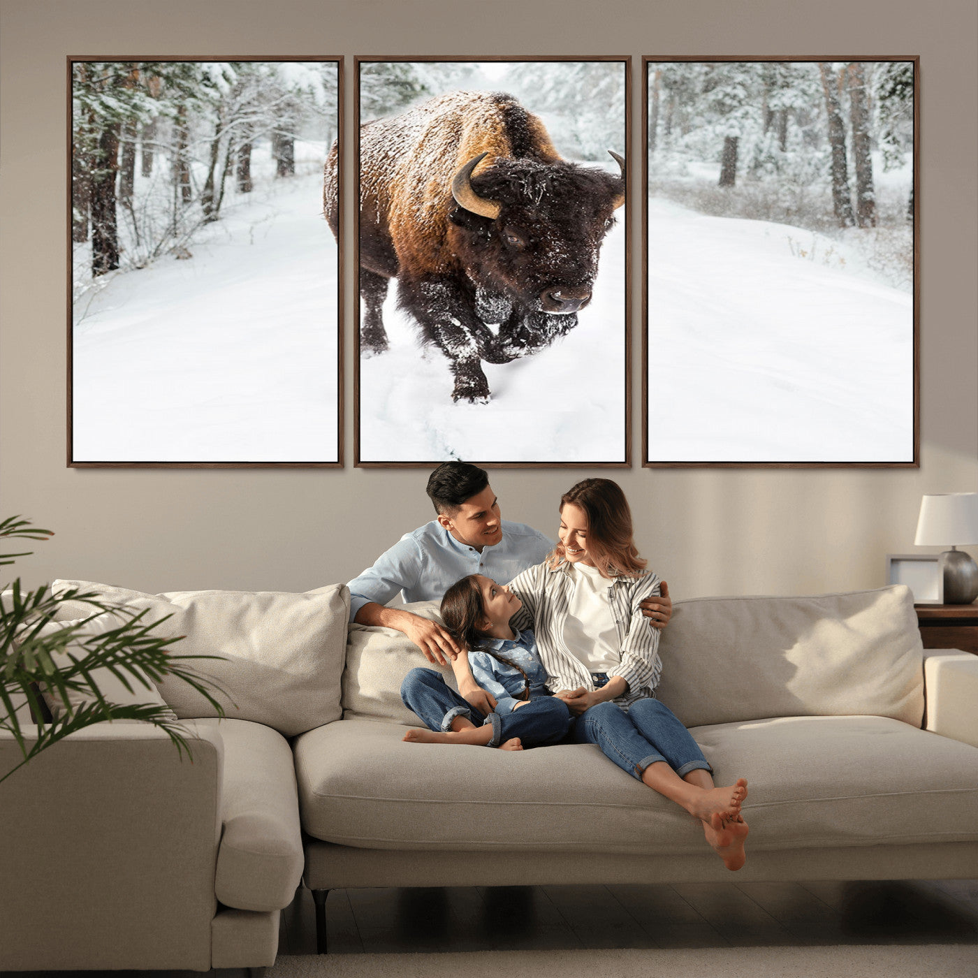 MGV-FC-60X30-3P - Bison Wall Art Canvas Print For Farmhouse, Animal Canvas Print, Wild Animal Wall Art