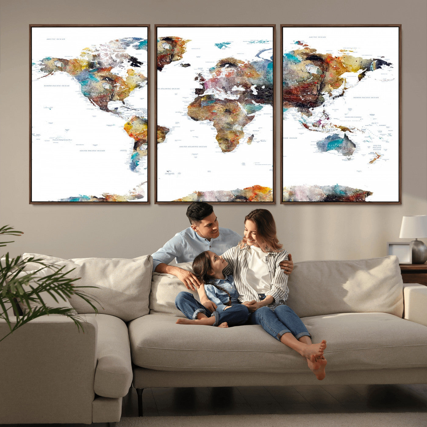 MGV-FC-60X30-3P - Push Pin World Map Canvas Print – Framed Wall Art for Couples to Track Their Travels – Anniversary