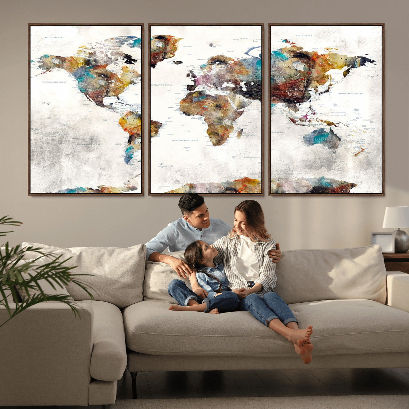 MGV-FC-60X30-3P - Push Pin World Map Canvas Print – Framed Wall Art for Couples to Track Their Travels – Anniversary