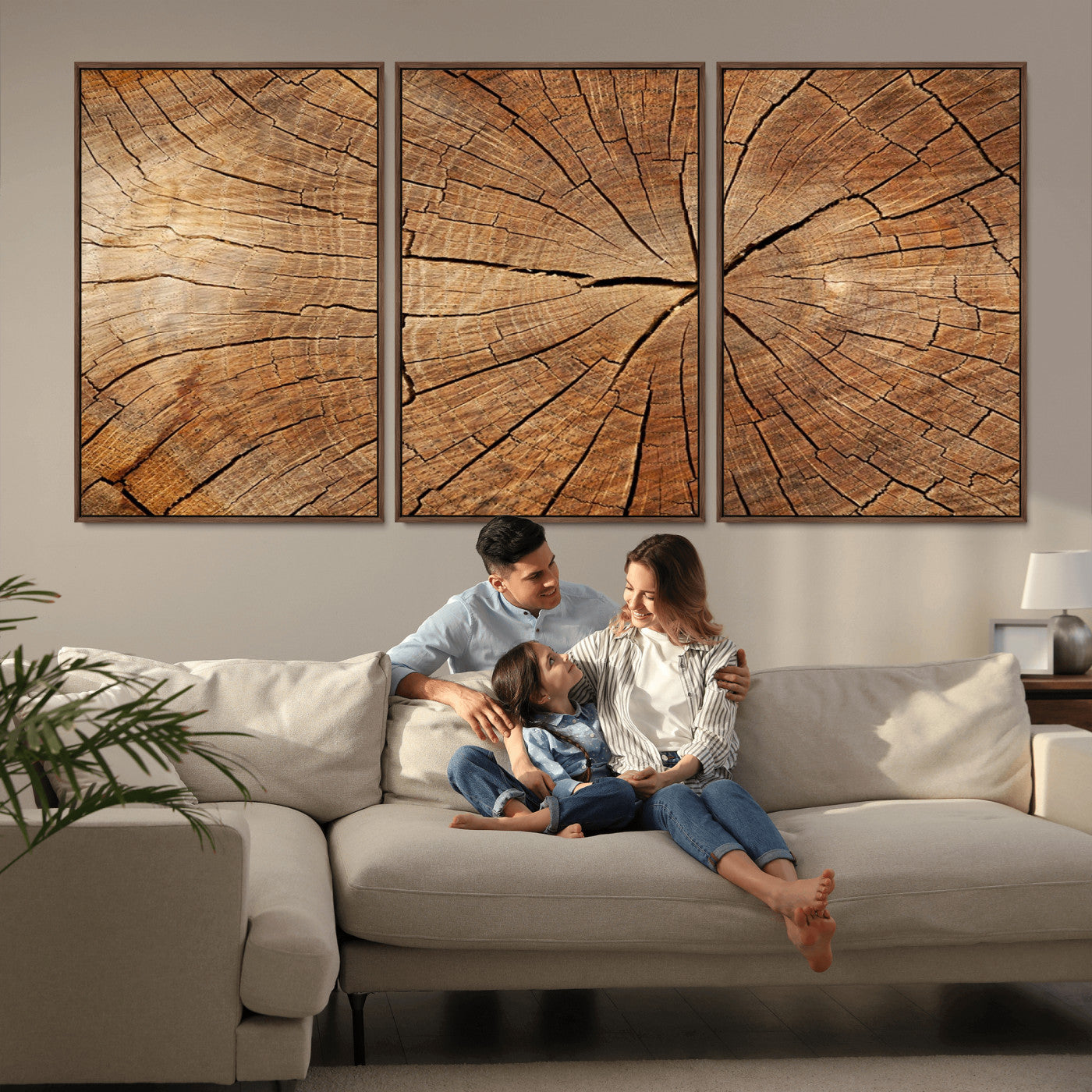 MGV-FC-60X30-3P - Tree Ring Canvas Art, Rustic Wood Grain Wall Art, Tree Slice Decor for Modern Homes, Giclee Multi-Panel Print, Tree Ring Wall Art Set