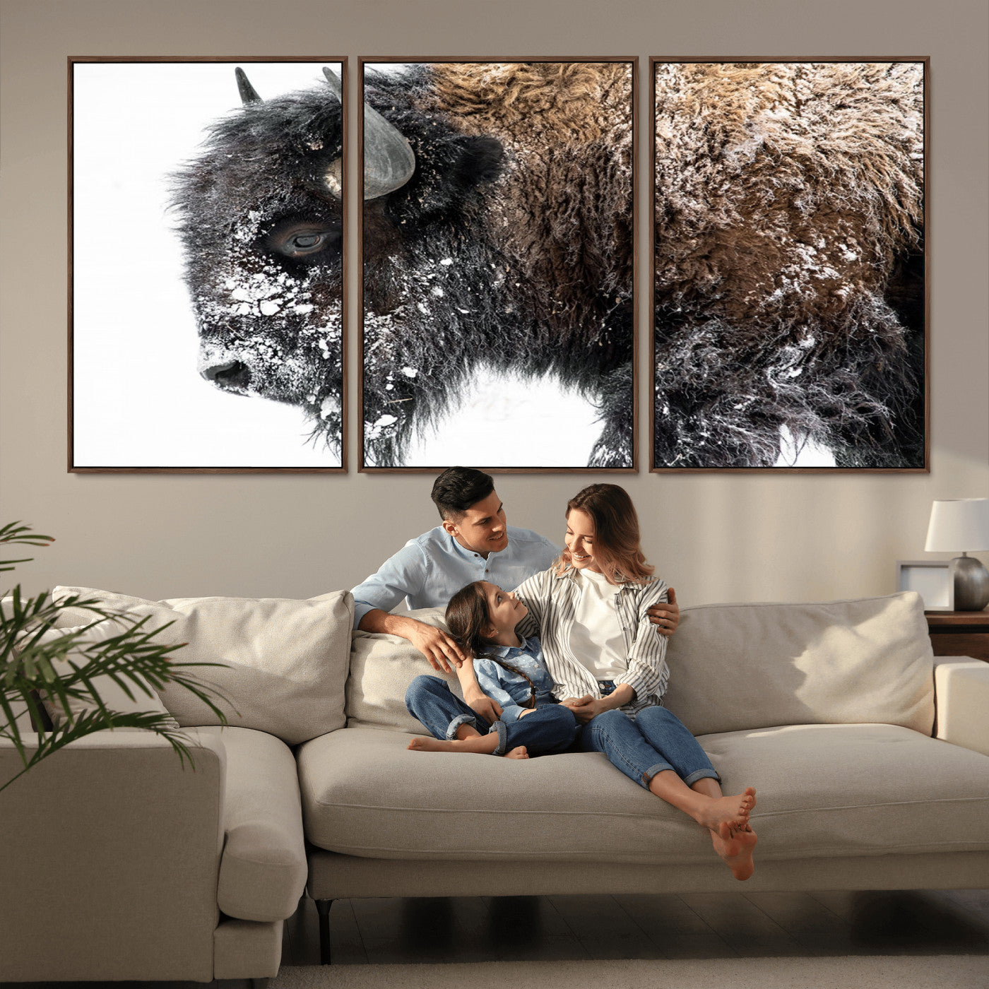 MGV-FC-60X30-3P - American Bison Wall Art Print | Buffalo Canvas Wall Art |  Framed and Ready to Hang Bison Print for Living Room or Office