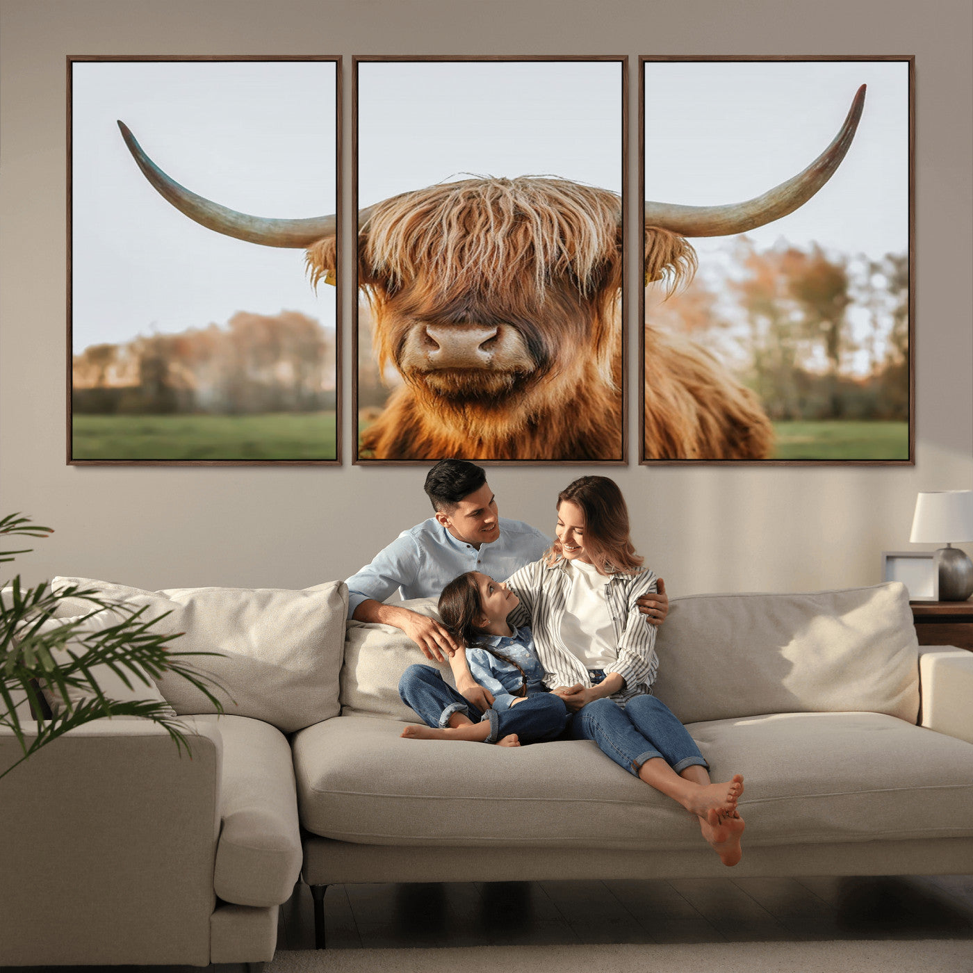 MGV-FC-60X30-3P - Highland Cow Animal Scottish Cattle Art Print Farmhouse Wall Art Canvas Print