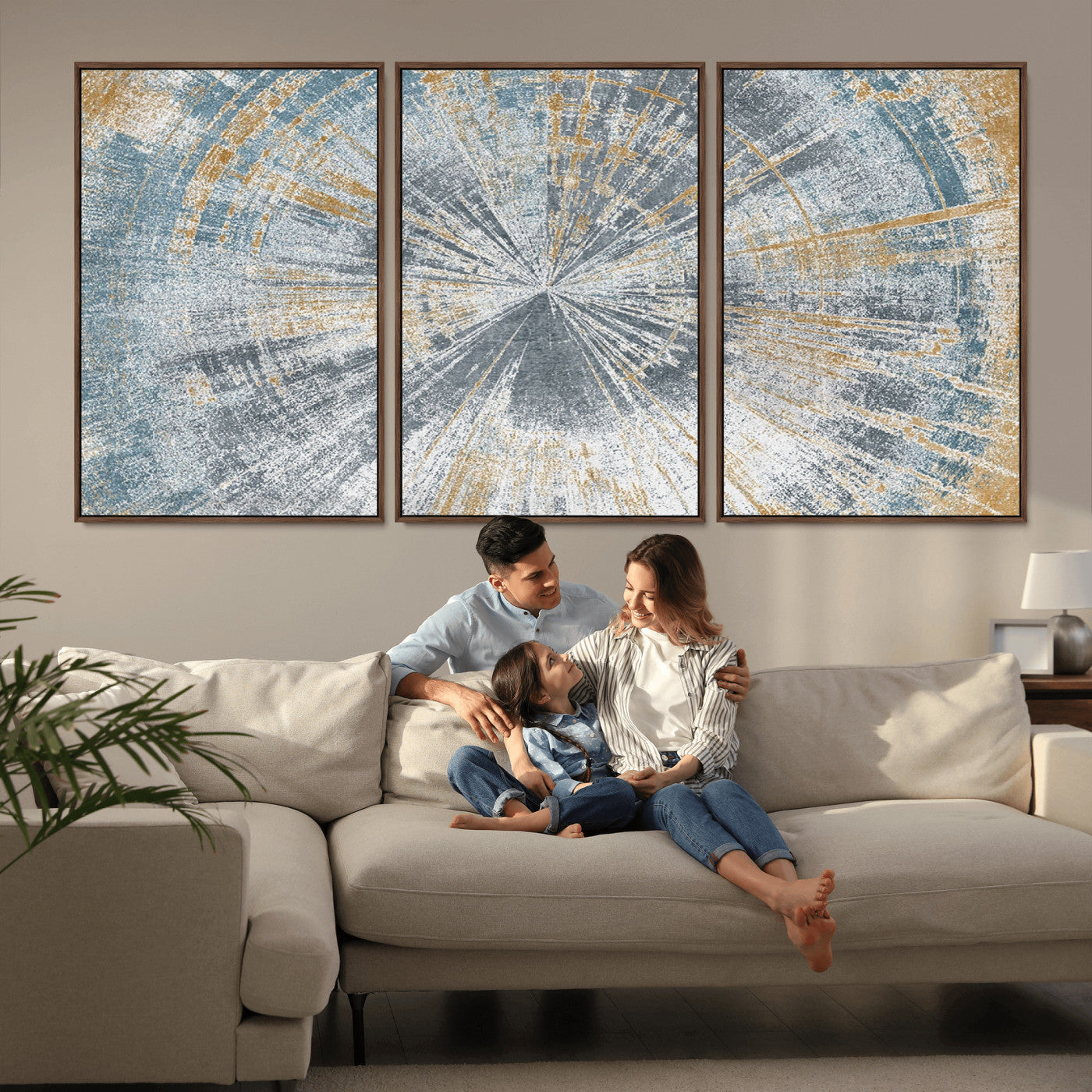 MGV-FC-60X30-3P - Radiant Abstract Wood Rings Canvas Art – Modern Triptych Wall Decor for Living Room or Farmhouse Decor