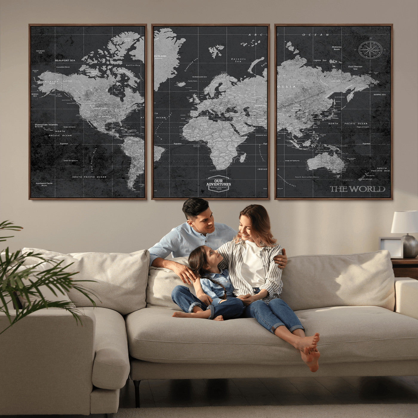 MGV-FC-60X30-3P - Push Pin World Map Canvas Print – Framed Wall Art for Couples to Track Their Travels – Anniversary
