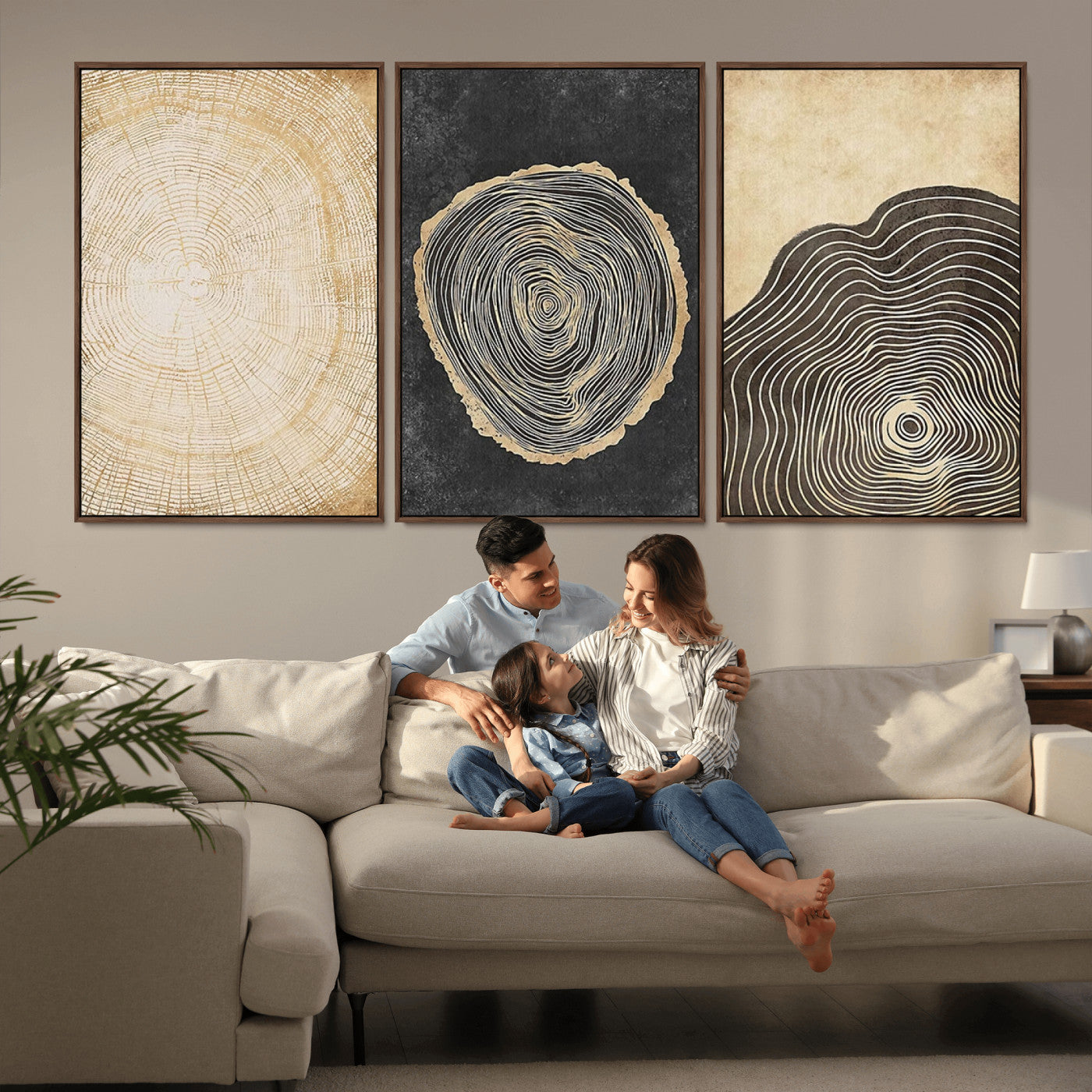 MGV-FC-60X30-3P - Tree Rings Canvas Wall Art Print – Minimalist Natural History in Modern Decor - Minimalist Boho Wall