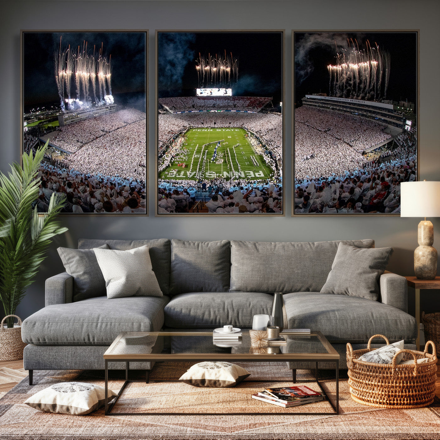 11391-MGV-CV-36X24 - Penn State Football Wall Art Canvas Print – Framed Stadium Game Day Sports Team Spirit Artwork for Home, Office