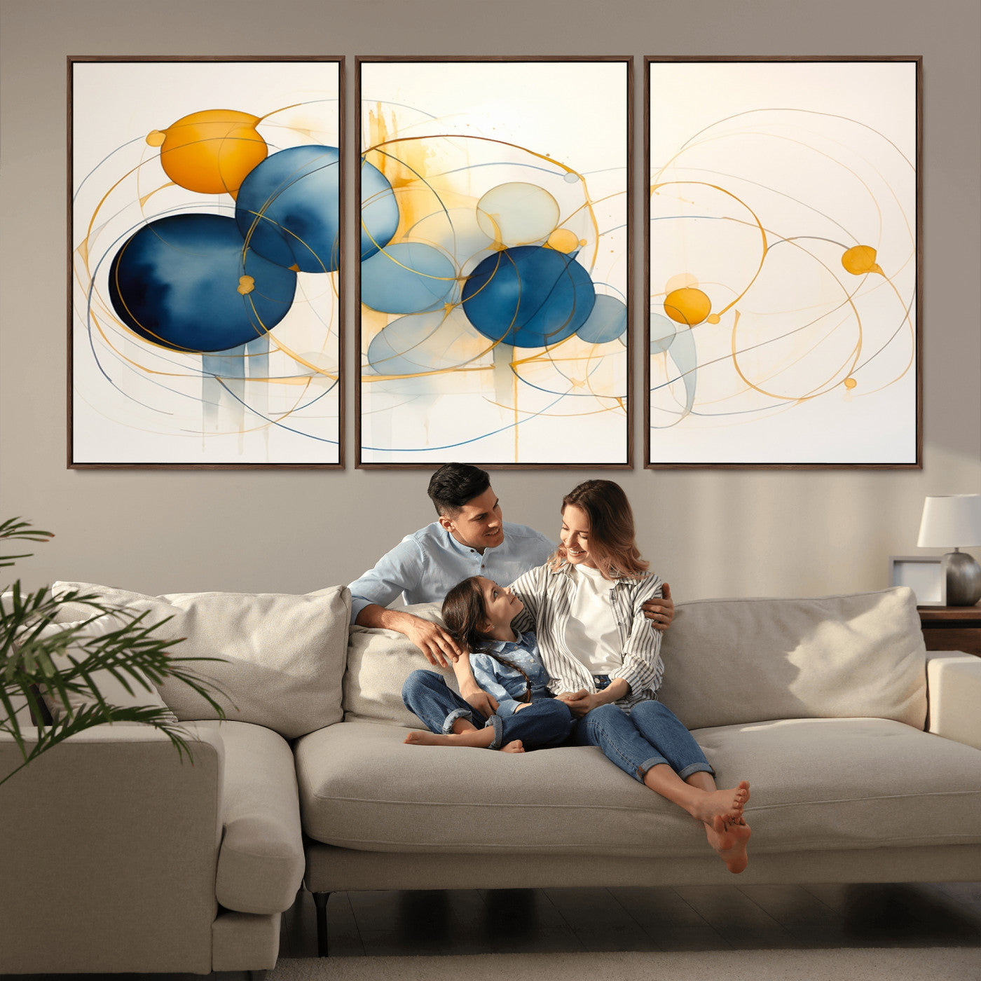 -Geometric Blue Orange Abstract Wall Art Canvas, Geometric Blue Orange Canvas Print
