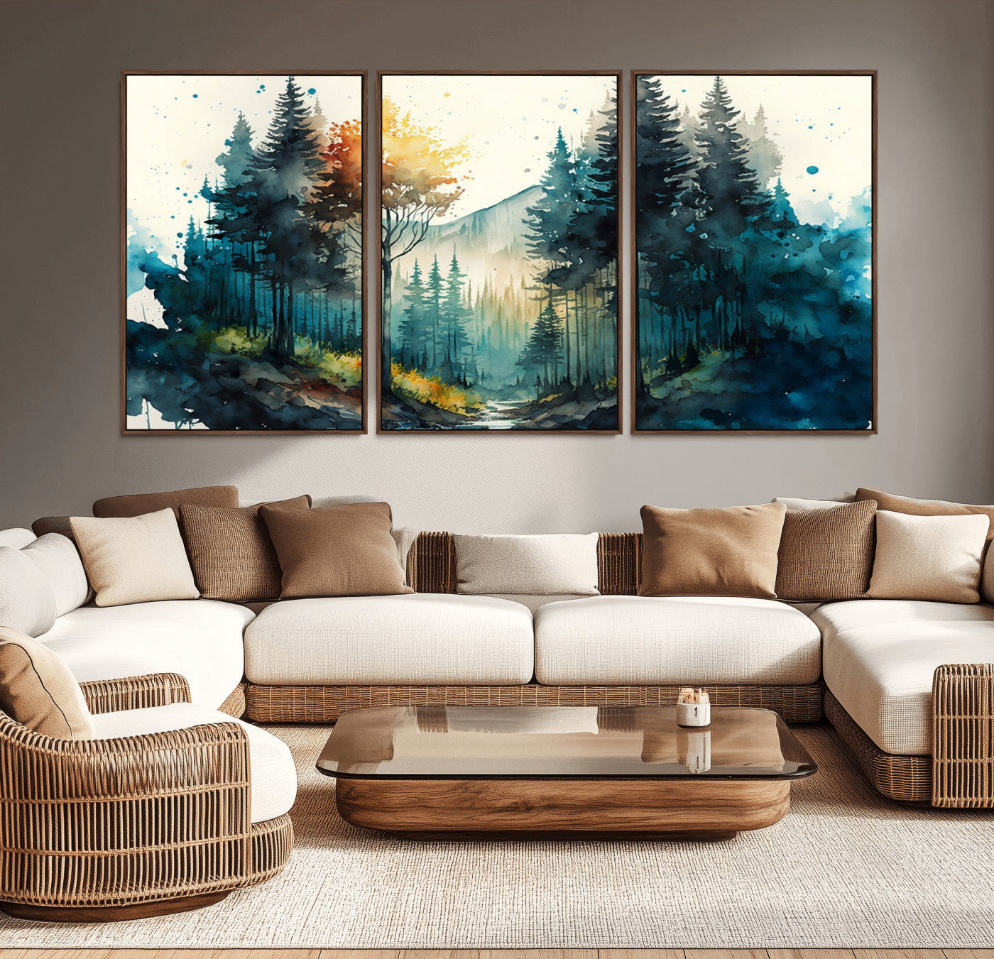MGV-FC-60X30-3P - Watercolor Trees Forest Abstract Wall Art Canvas Print