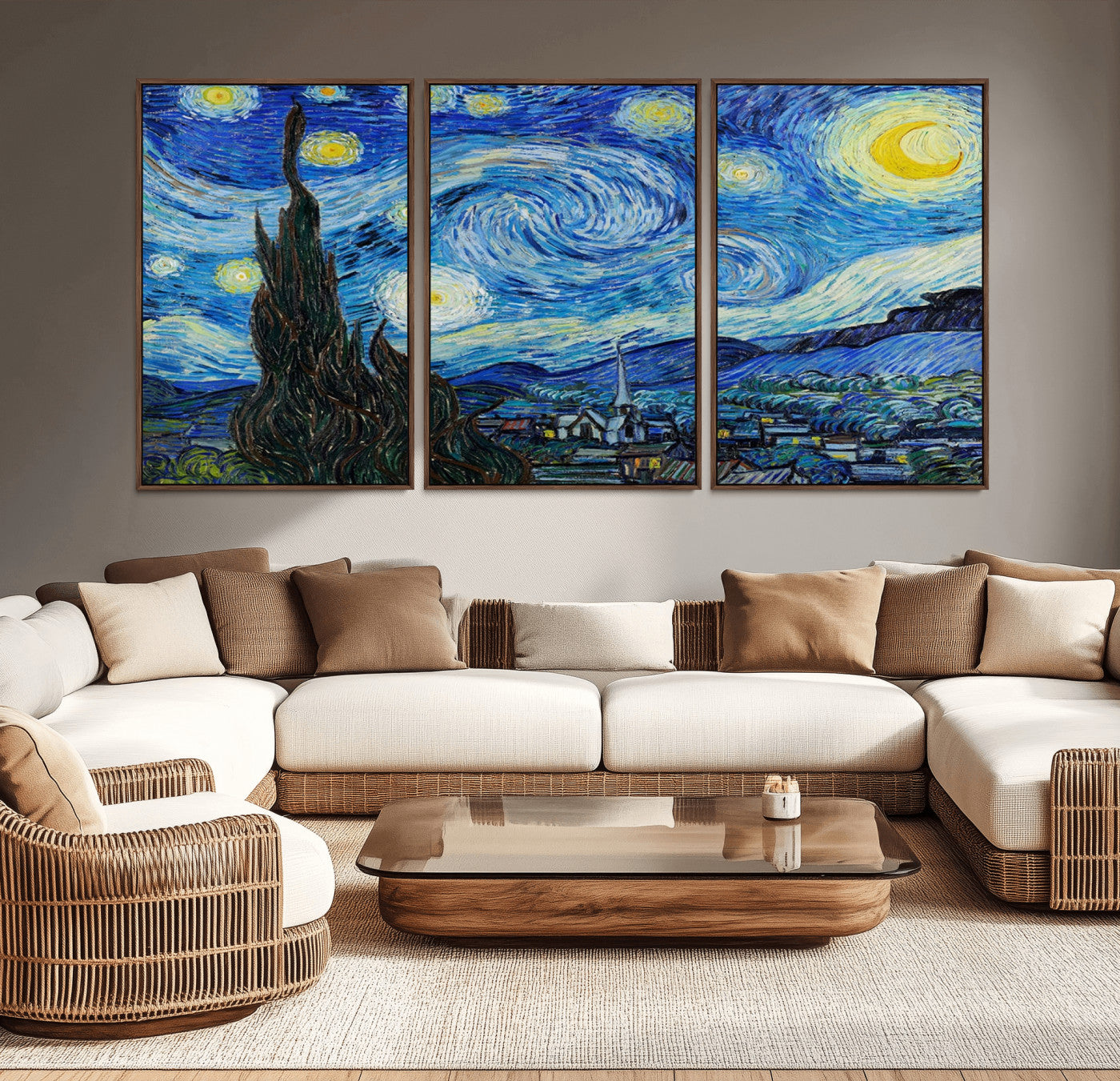 MGV-FC-60X30-3P - Vincent Van Gogh The Starry Night Abstract Wall Art Canvas Print