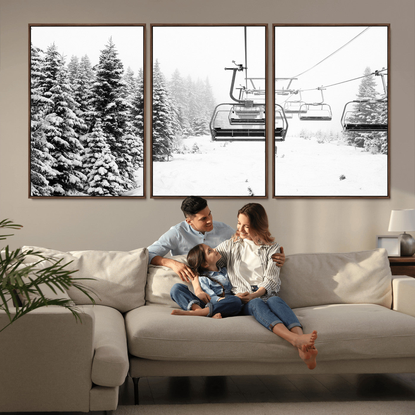 MGV-FC-60X30-3P - Ski Wall Art - Ski Lift Wall Art Canvas Print Snow Covered Spruce Trees Winter Wall Art Ski Skier