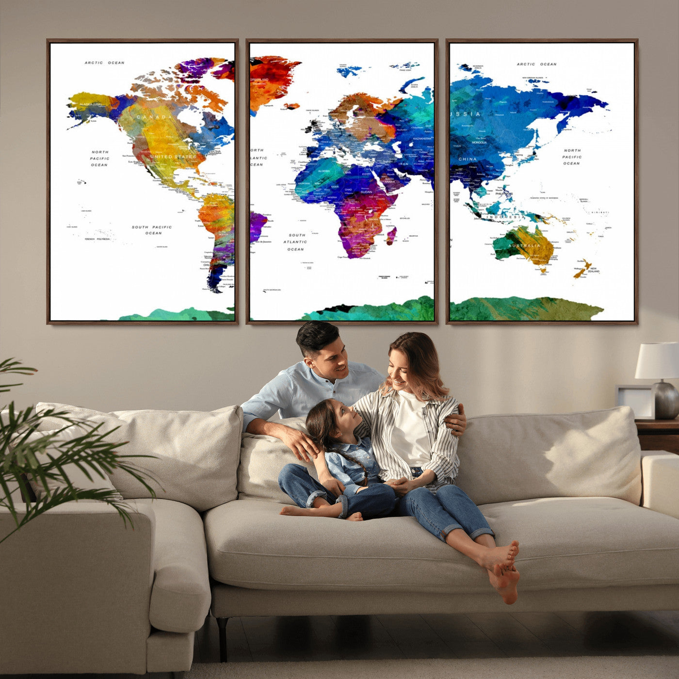 -Push Pin World Map Canvas Print – Framed Wall Art for Couples to Track Their Travels – Anniversary