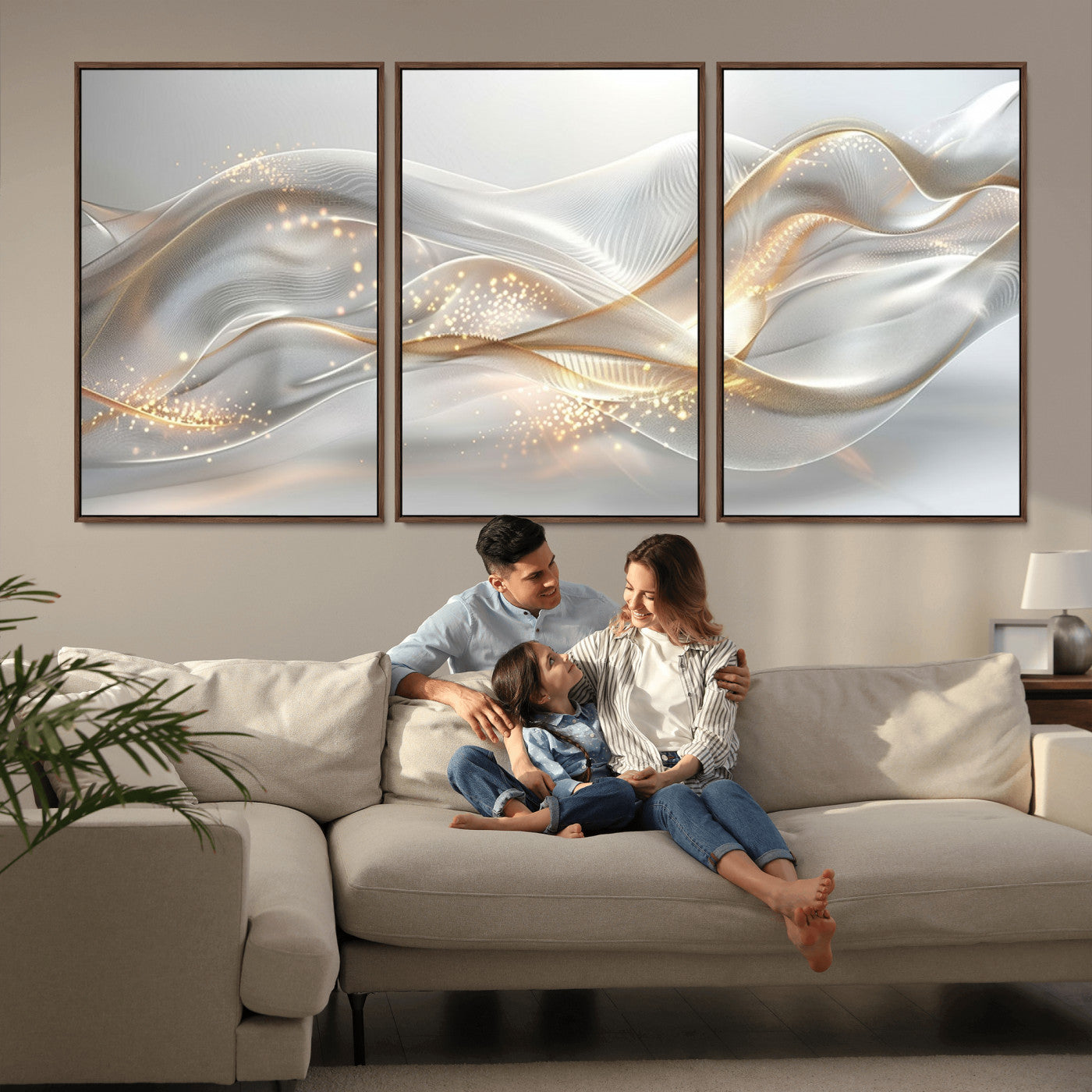 -Abstract art Grey and Gold Lines Wall Art