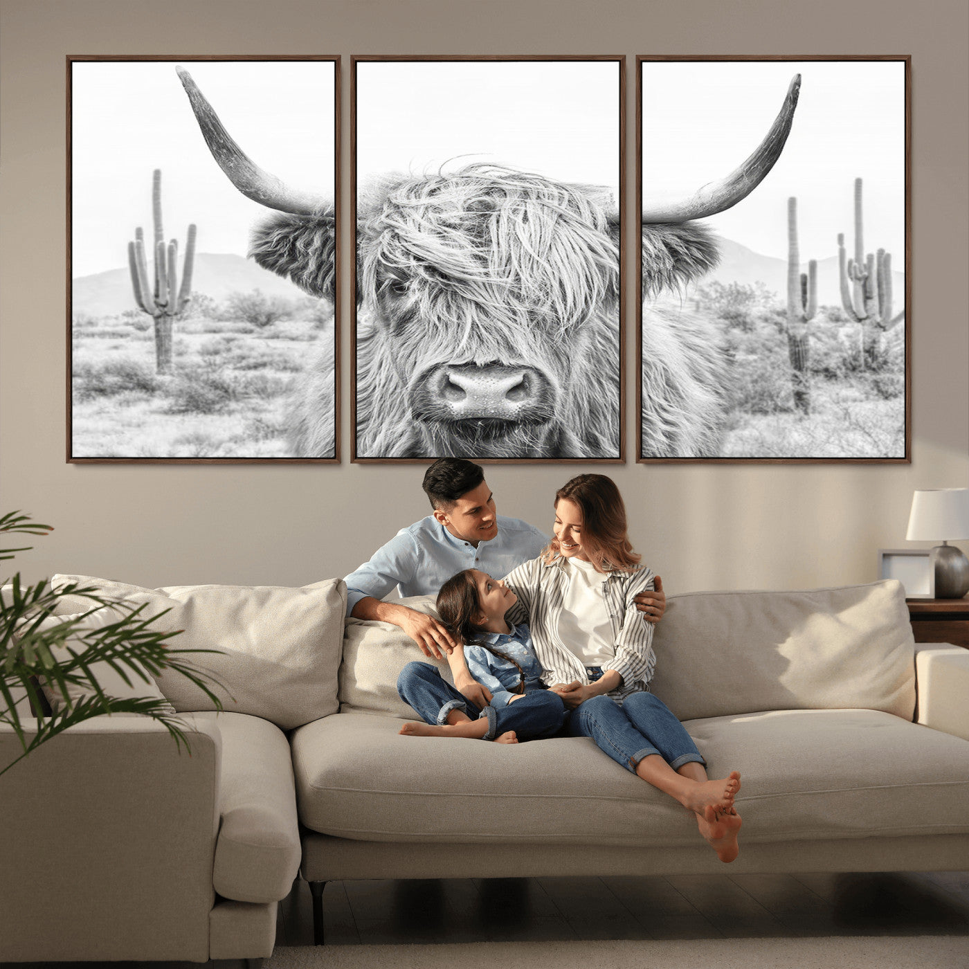 -Rustic Charm | Cow Longhorn Black White Bighorn Wall Art Canvas Print | Farmhouse Wall Art