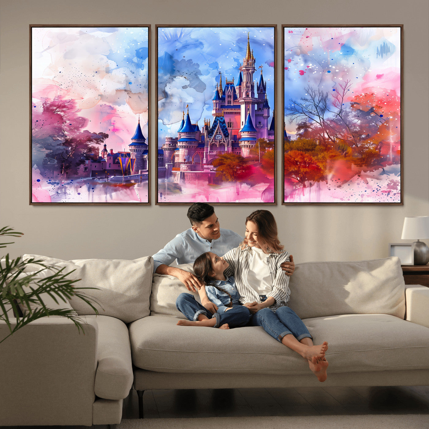 MGV-FC-60X30-3P - Disney Wall Art: Dreamy Watercolor Cinderella Castle Canvas Print