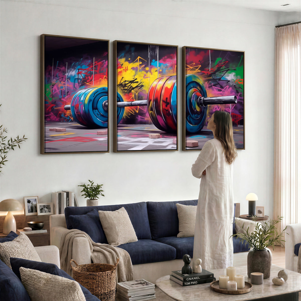 13549-MGV-CV-36X24 - Abstract Graffiti Barbell Canvas Wall Art | Urban Fitness Meets Bold Street Art