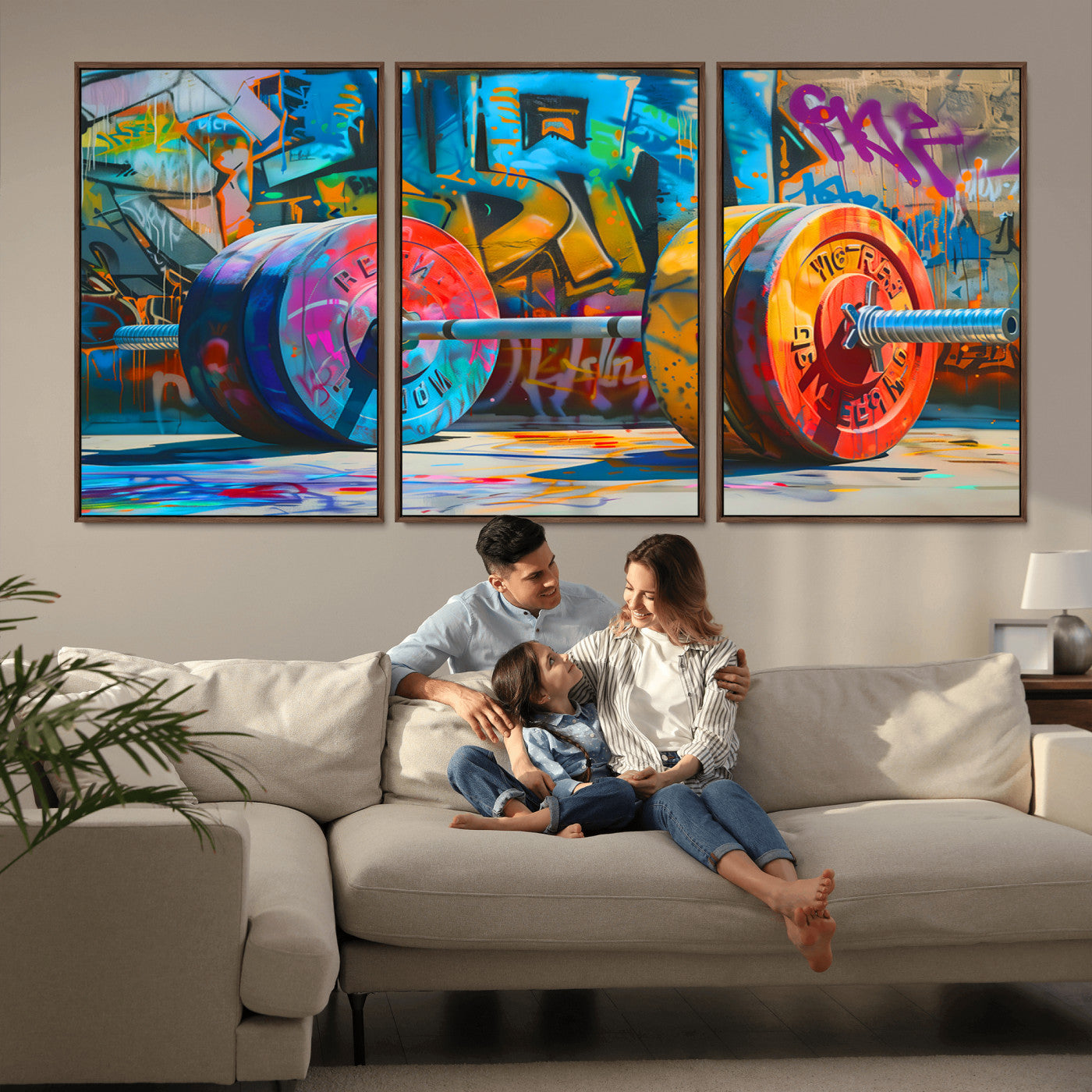 MGV-FC-60X30-3P - Fitness Gym Barbell Graffiti Wall Art Canvas Print