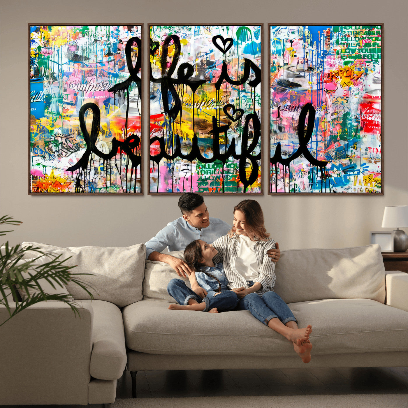 MGV-FC-60X30-3P - Life Beautiful Art Print - Banksy Graffiti Wall Art Canvas Print | Graffiti Wall Art Canvas Print