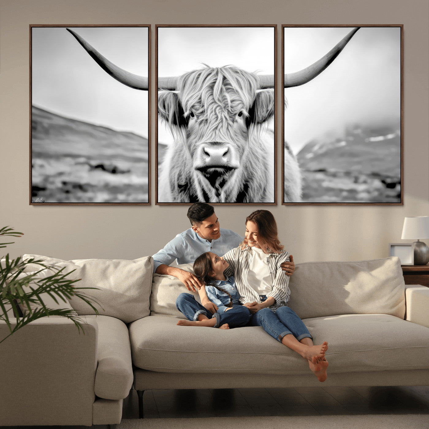 MGV-FC-60X30-3P - Scottish Cow Wall Art Canvas Print
