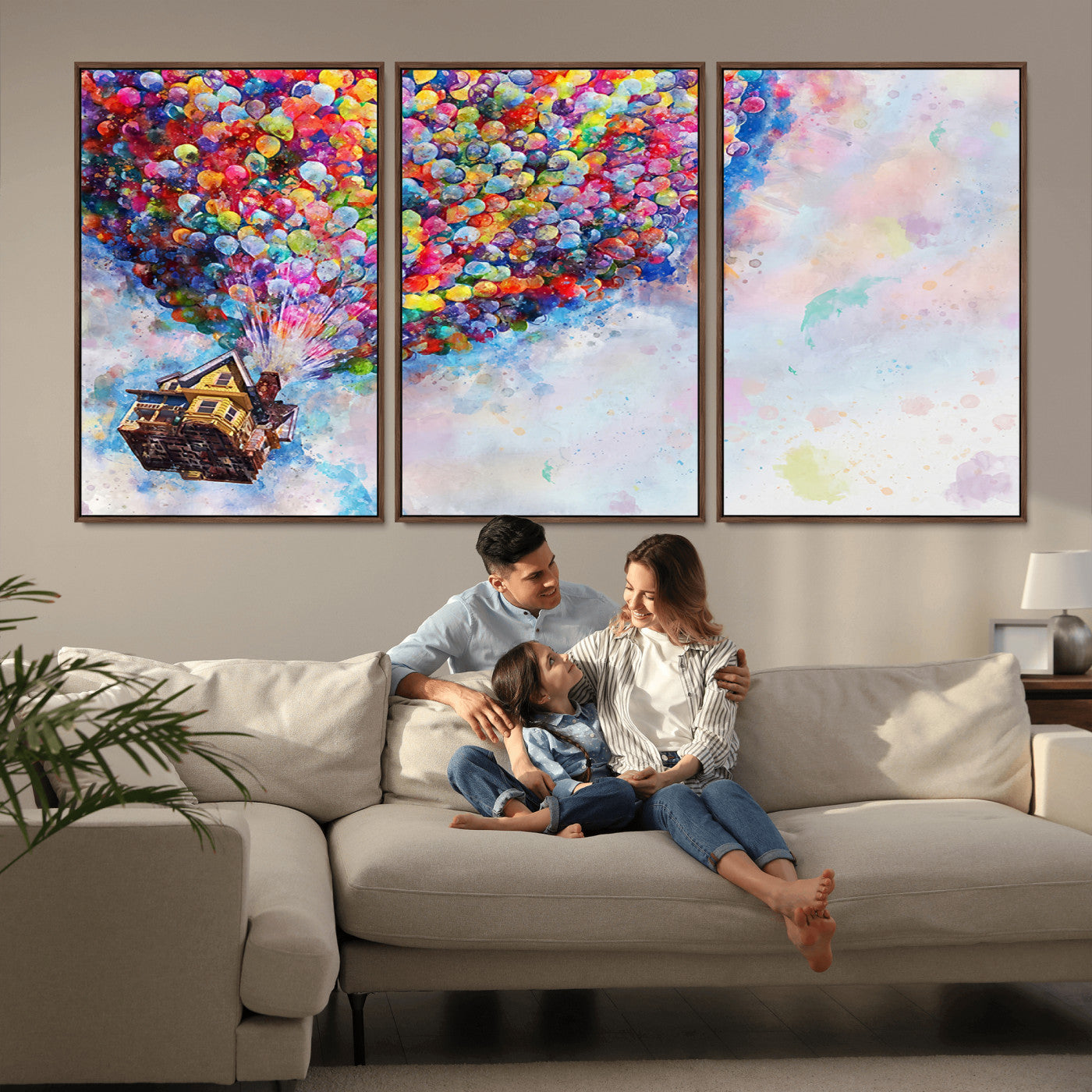 MGV-FC-60X30-3P - Don't Look Up Movie Canvas Wall Art - Vibrant Floating House and Balloons Scene, Tribute to Iconic