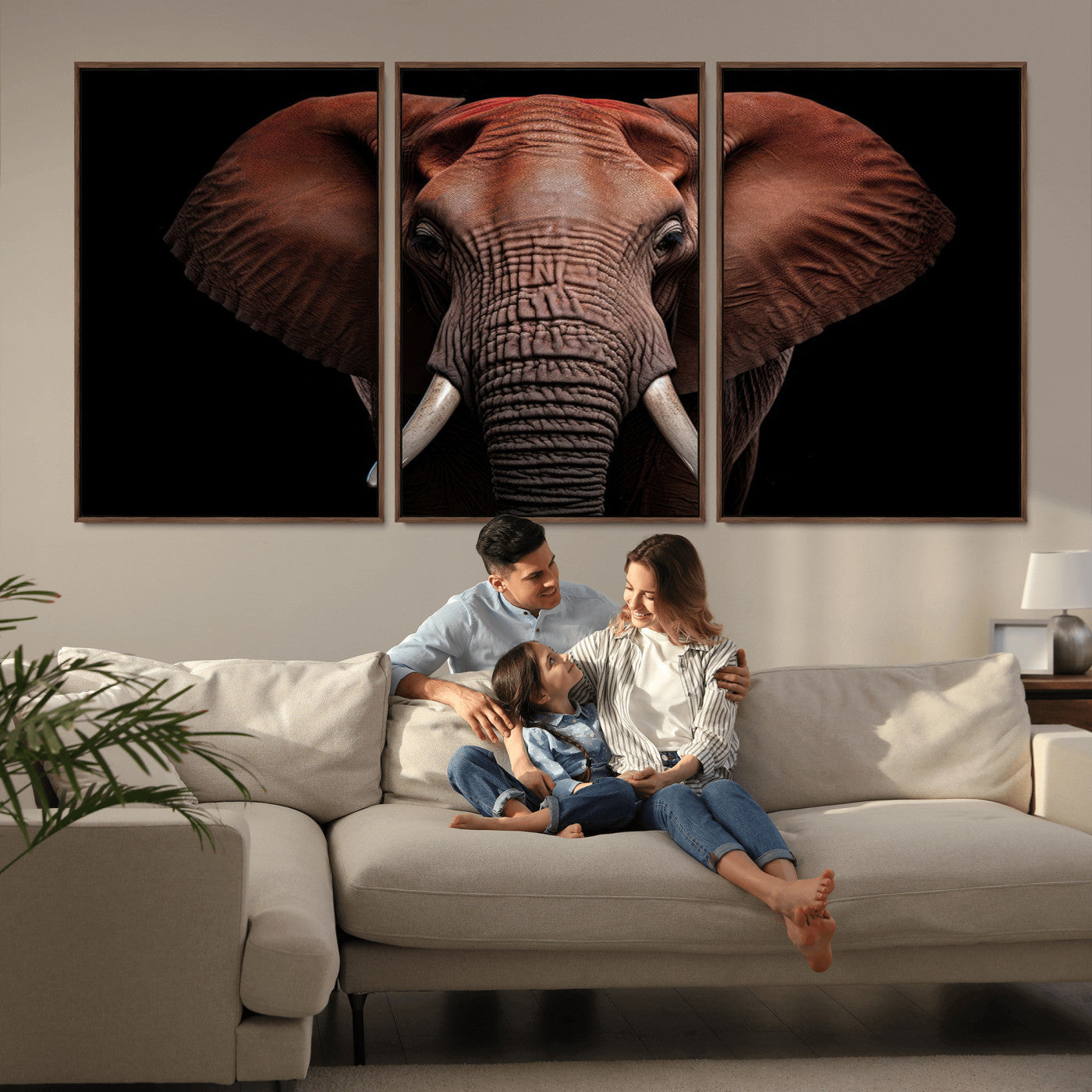 -Wild Elephant Wall Art Canvas Print, Africa Savannah Wild Animal Wall Decor Print