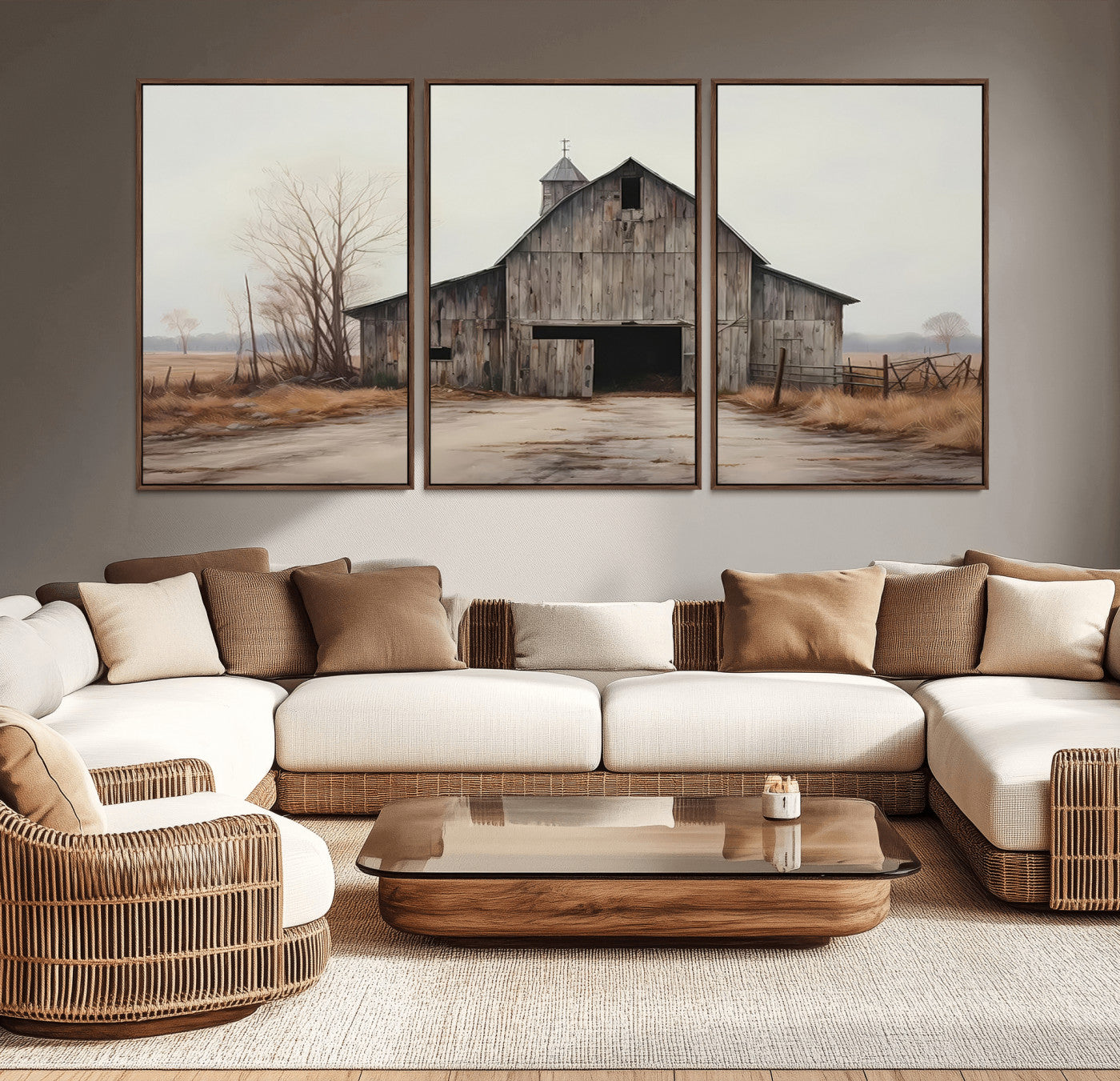 MGV-FC-60X30-3P - Farmhouse Rustic Barn Wall Art Canvas Print – Framed and Ready to Hang – Perfect Addition to Farmhouse Wall Décor