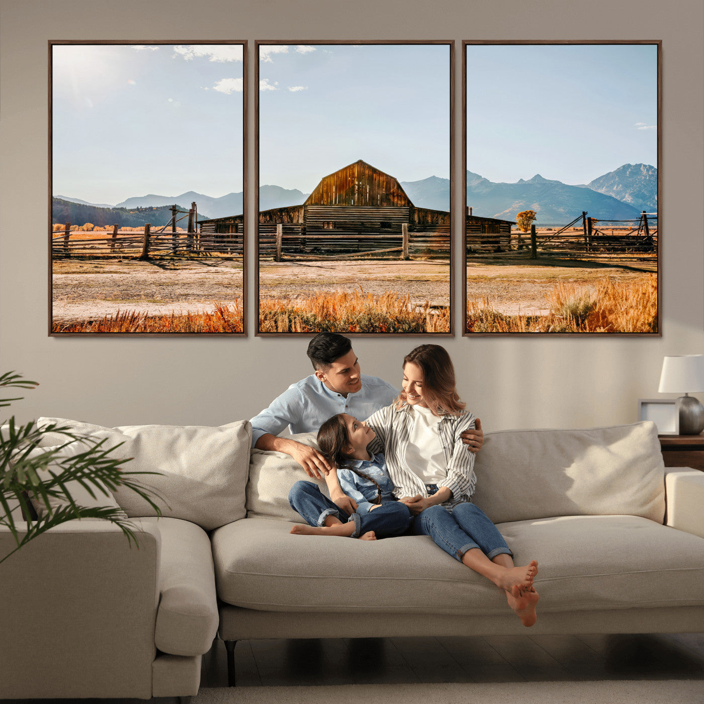 MGV-FC-60X30-3P - Vintage Old Barn Field Wall Art Canvas Print for Farmhouse Decor - Rustic Barn Wall Art Canvas Print