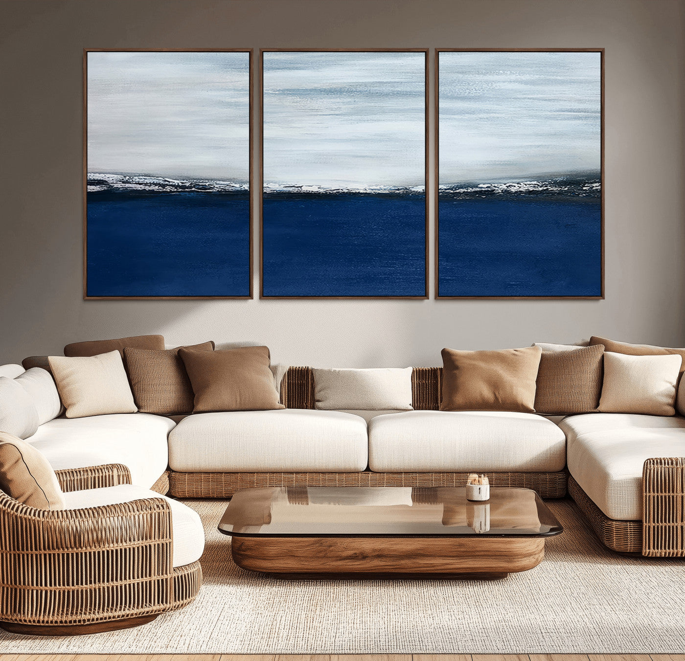 MGV-FC-60X30-3P - Navy Blue Abstract Wall Art Canvas Print