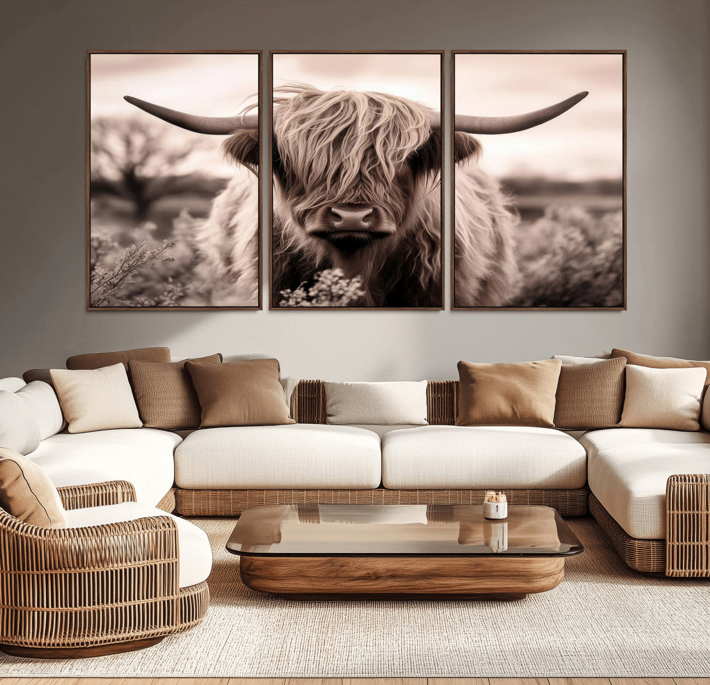 MGV-FC-60X30-3P - Scottish Cow Longhorn Wall Art Canvas Print