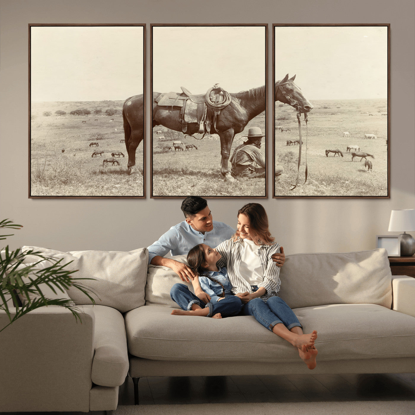 MGV-FC-60X30-3P - Cowboy Wall Art - Western Horse Canvas Print - Vintage Western Wall Art Canvas Print, Ready to Hang