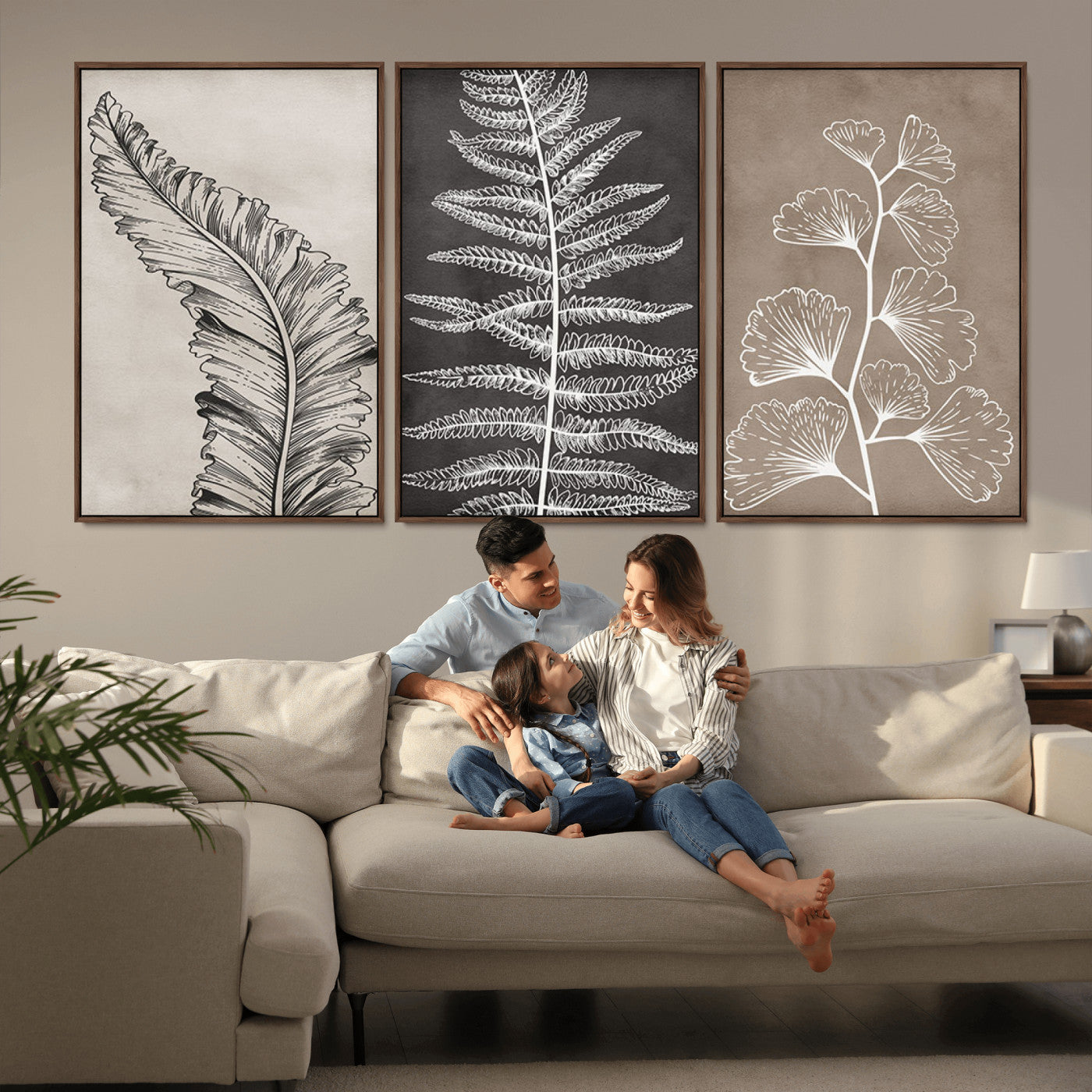 MGV-FC-60X30-3P - Minimalist Botanical Wall Art Canvas Print, Framed and Ready to Hang - Nature Art Print for Home