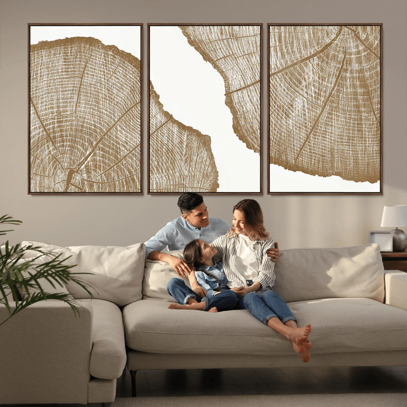 -Rustic Brown Tree Ring Wall Art Canvas Print – Framed and Ready to Hang – Elegant Nature-Inspired