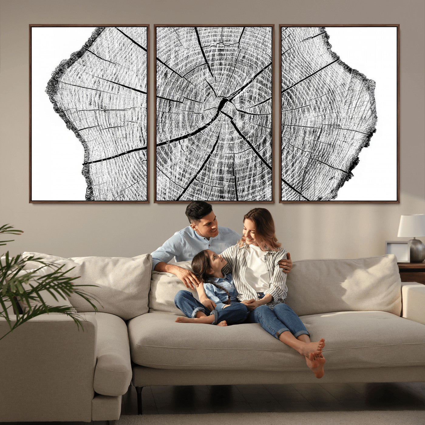 -Rustic Tree Ring Wall Art Canvas Print – Framed and Ready to Hang – Perfect for Nature-Inspired and