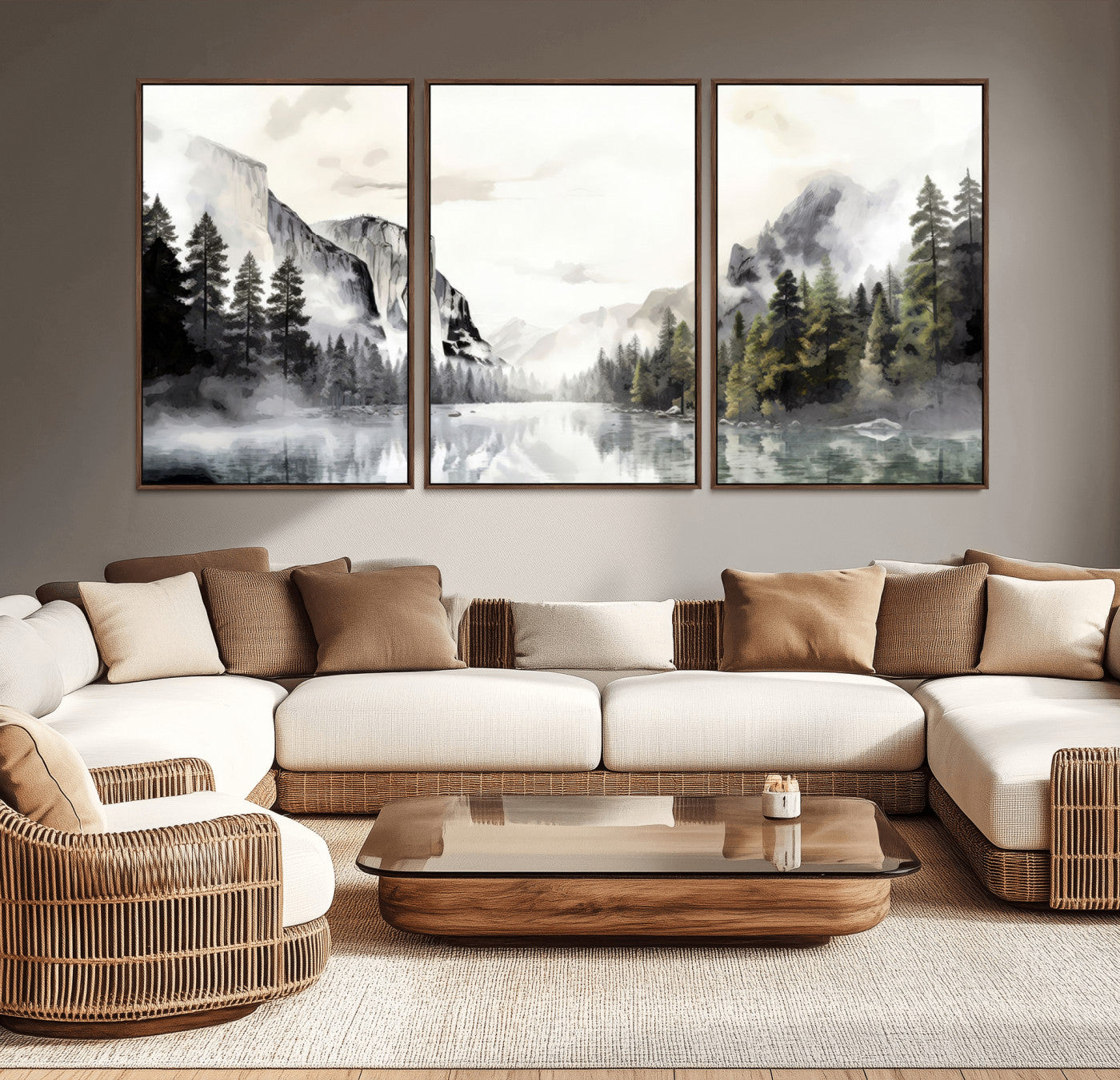 MGV-FC-60X30-3P - Yosemite Valley Wall Art Canvas Print – Framed and Ready to Hang – Majestic Nature Landscape Décor