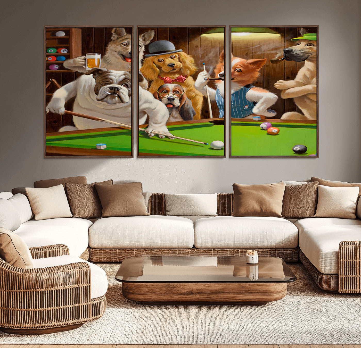 MGV-FC-60X30-3P - Dogs Playing Pool Canvas Wall Art Funny Gifts Dog Print