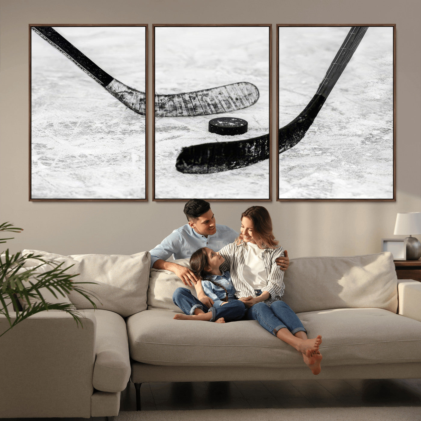 MGV-FC-60X30-3P - Winter Ice Hockey Sport Canvas Wall Art Print - Hockey Wall Art Print