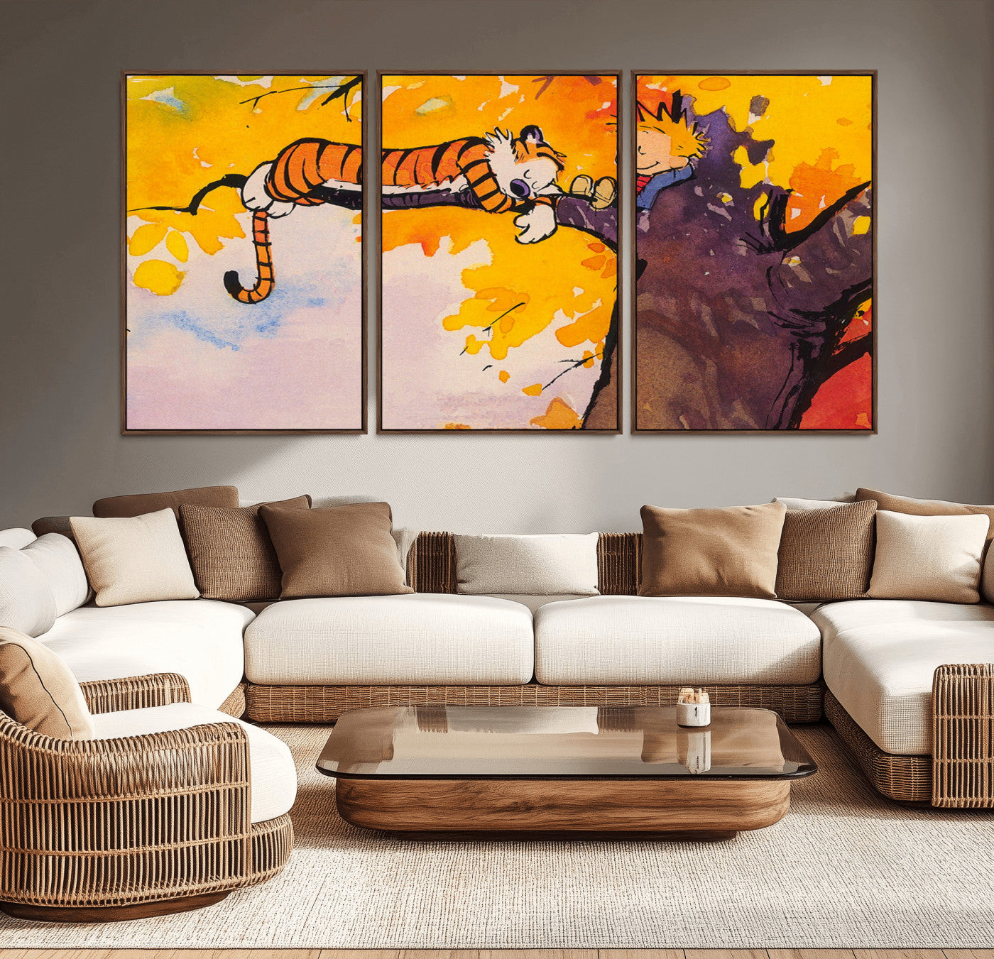 MGV-FC-60X30-3P - Calvin and Hobbes Tree Scene Canvas Print | 3 Panel Large Wall Art for Living Room or Kid’s Room,